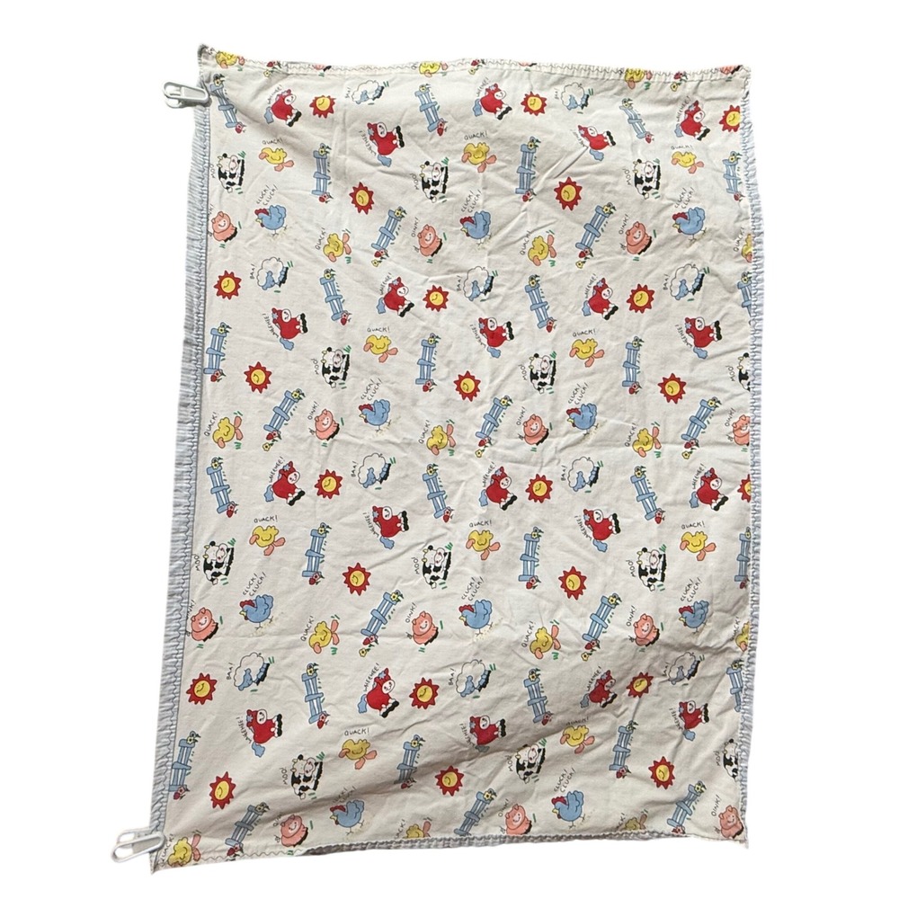 Storybook Handmade Baby Blanket Farm Animal Print Blue Striped Kidcore Nursery